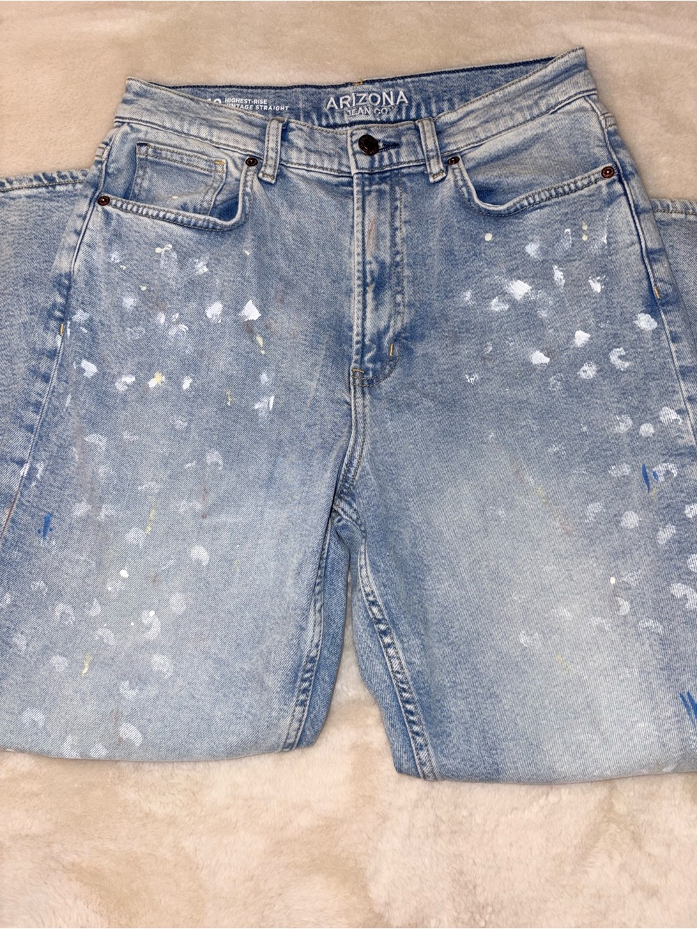 Arizona Jean Company Light Blue Paint-Splatter High-Rise Jeans
